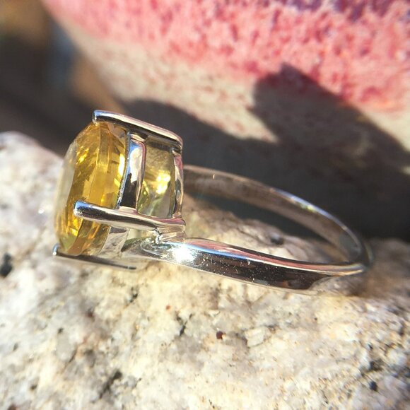 Golden Fluorite .925 Ring Sunshine Yellow Size 7 Sterling Silver - Picture 4 of 15